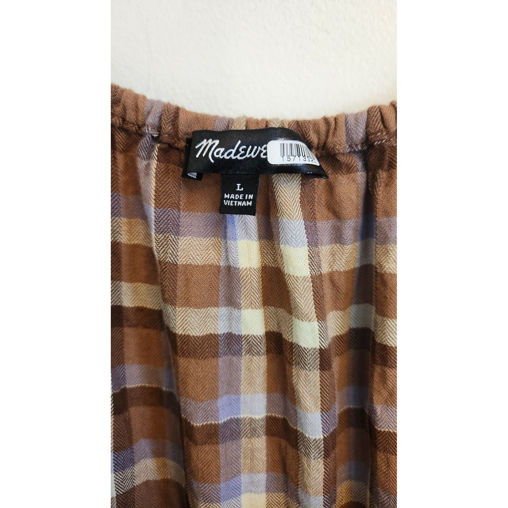 Madewell Brown Plaid Long Sleeve Midi Dress - Picture 3 of 8